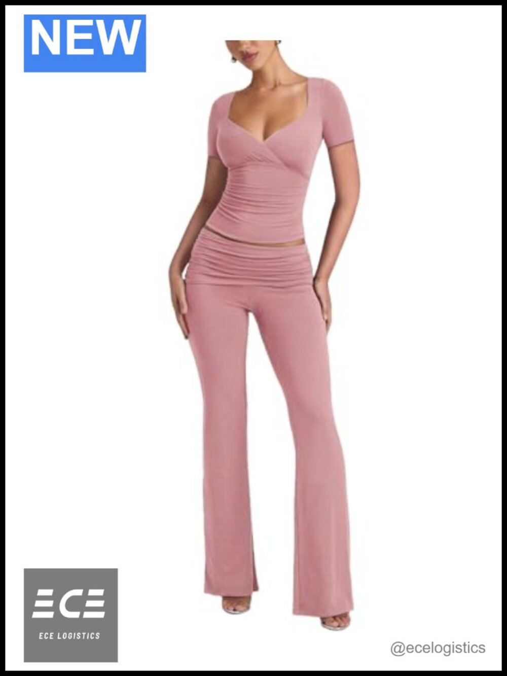 Women's 2 Piece Lounge Set Crop Top & Flare Pants Tracksuit